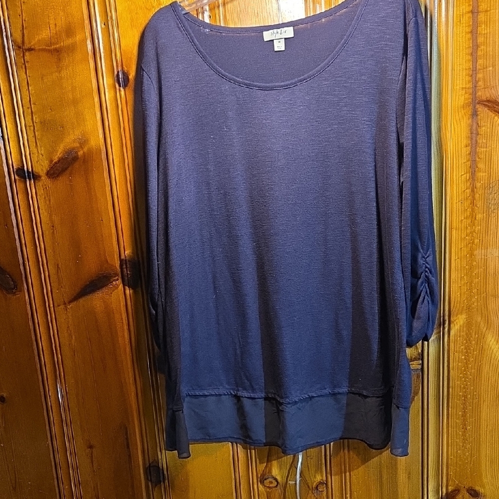 STYLE & Co Women's Dark PURPLE Long-Sleeve Scoop Neck Top